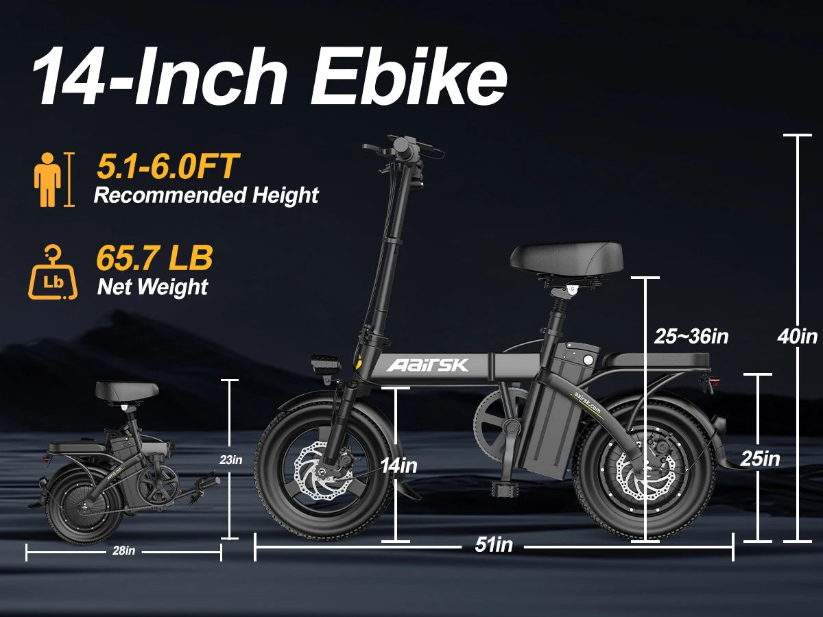750W Foldable Electric Bike – 48V 15Ah Battery, 14-Inch Tires & LCD Display