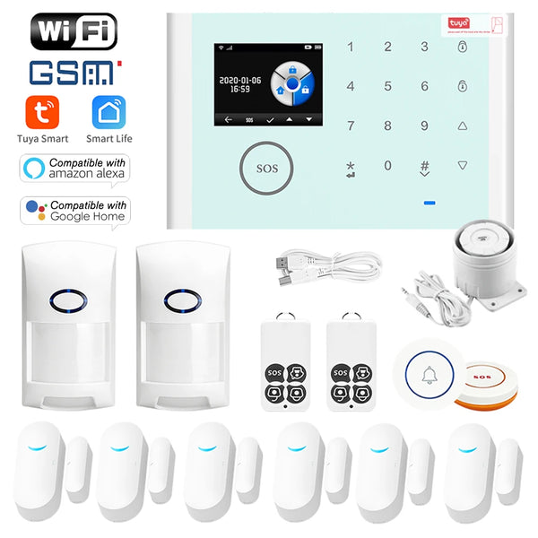 CS118 WiFi+GSM+GPRS 3 IN 1 Network Intelligent Home Alarm System Tuya APP Remote Control 433MHz Home Secure Door Bell Smart