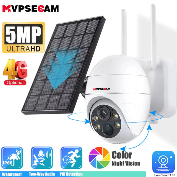 Overscam Camera 4G SIM Card 5MP Solar Panel Outdoor Monitoring CCTV PTZ Camera Smart Home Two-Way Intrusion Alarm Long Standby