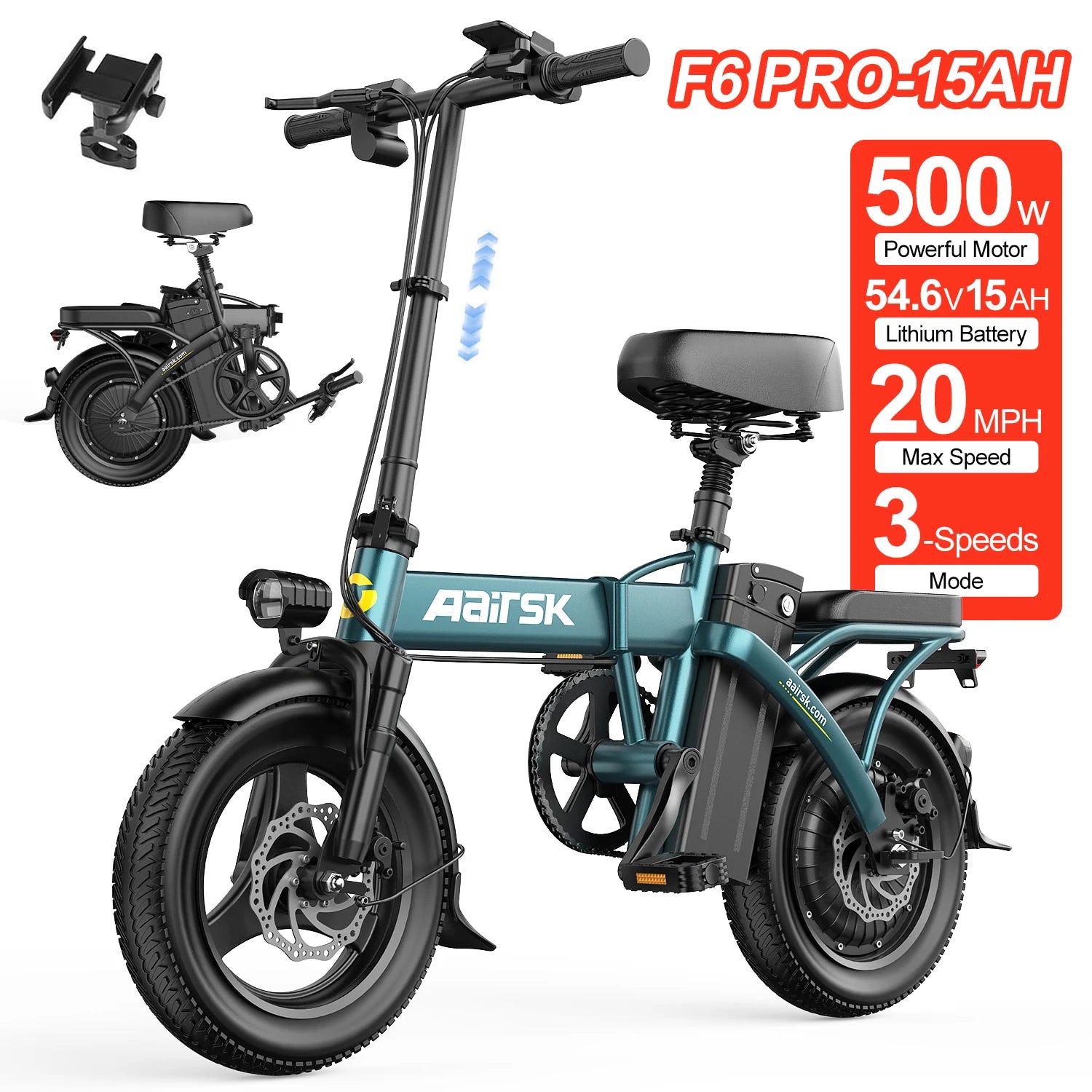 750W Foldable Electric Bike – 48V 15Ah Battery, 14-Inch Tires & LCD Display