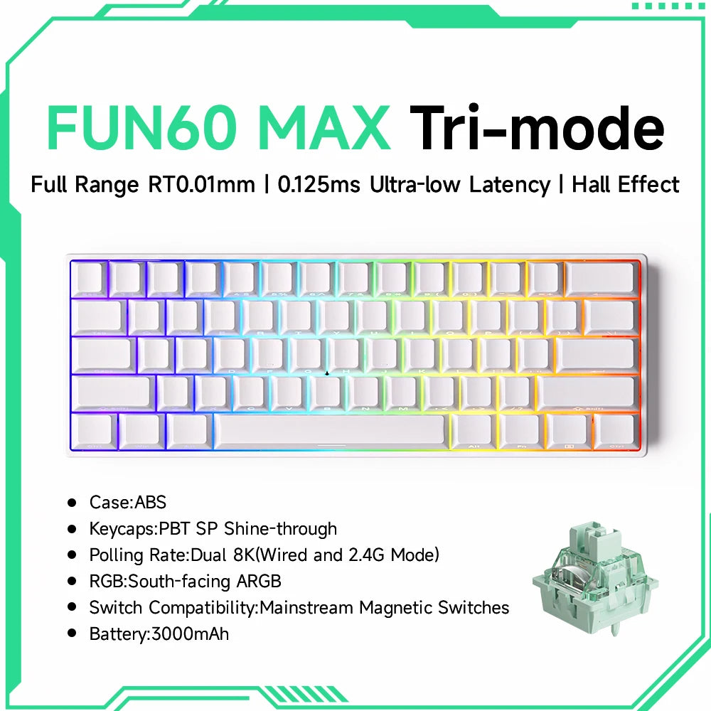 MonsGAkkoeek FUN60 Mechanical Keyboard Magnetic Switch 60% Gaming Keyboards Rapid Trigger 0.01mm 8K ARGB HE/TMR Custom Keyboard