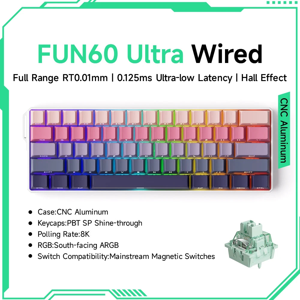 MonsGAkkoeek FUN60 Mechanical Keyboard Magnetic Switch 60% Gaming Keyboards Rapid Trigger 0.01mm 8K ARGB HE/TMR Custom Keyboard