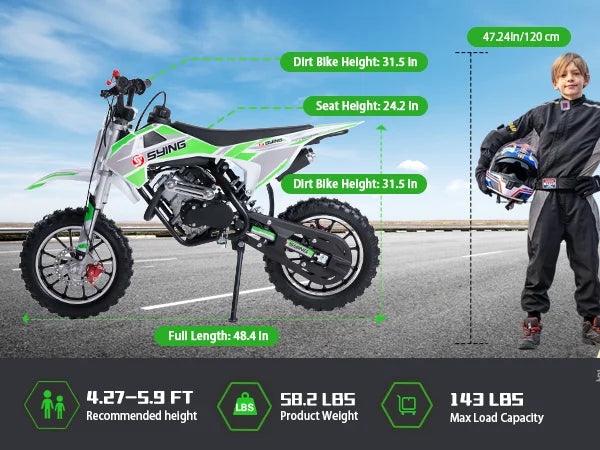 58CC Off-Road Mini Motorcycle for Kids 4-Stroke Pit Bikes Gas Powered Motorcycle Gift for Children Dirt Bike Pull Start