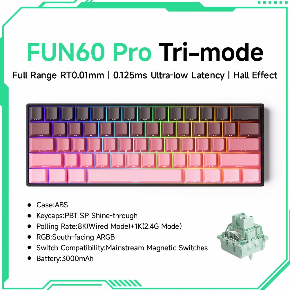 MonsGAkkoeek FUN60 Mechanical Keyboard Magnetic Switch 60% Gaming Keyboards Rapid Trigger 0.01mm 8K ARGB HE/TMR Custom Keyboard