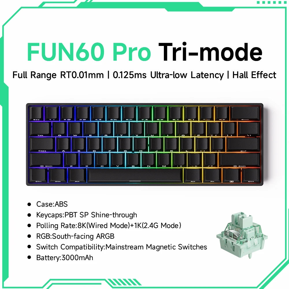 MonsGAkkoeek FUN60 Mechanical Keyboard Magnetic Switch 60% Gaming Keyboards Rapid Trigger 0.01mm 8K ARGB HE/TMR Custom Keyboard