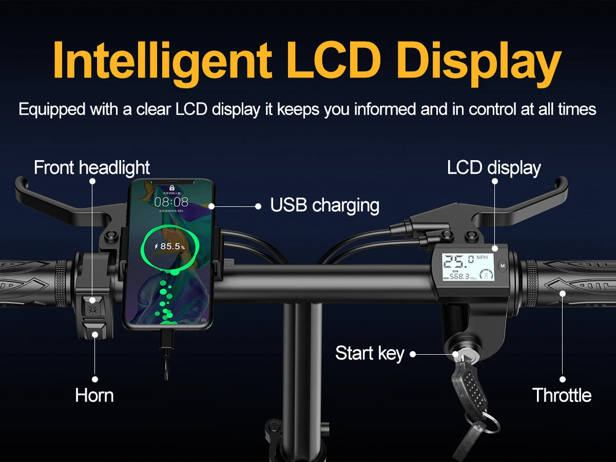 750W Foldable Electric Bike – 48V 15Ah Battery, 14-Inch Tires & LCD Display