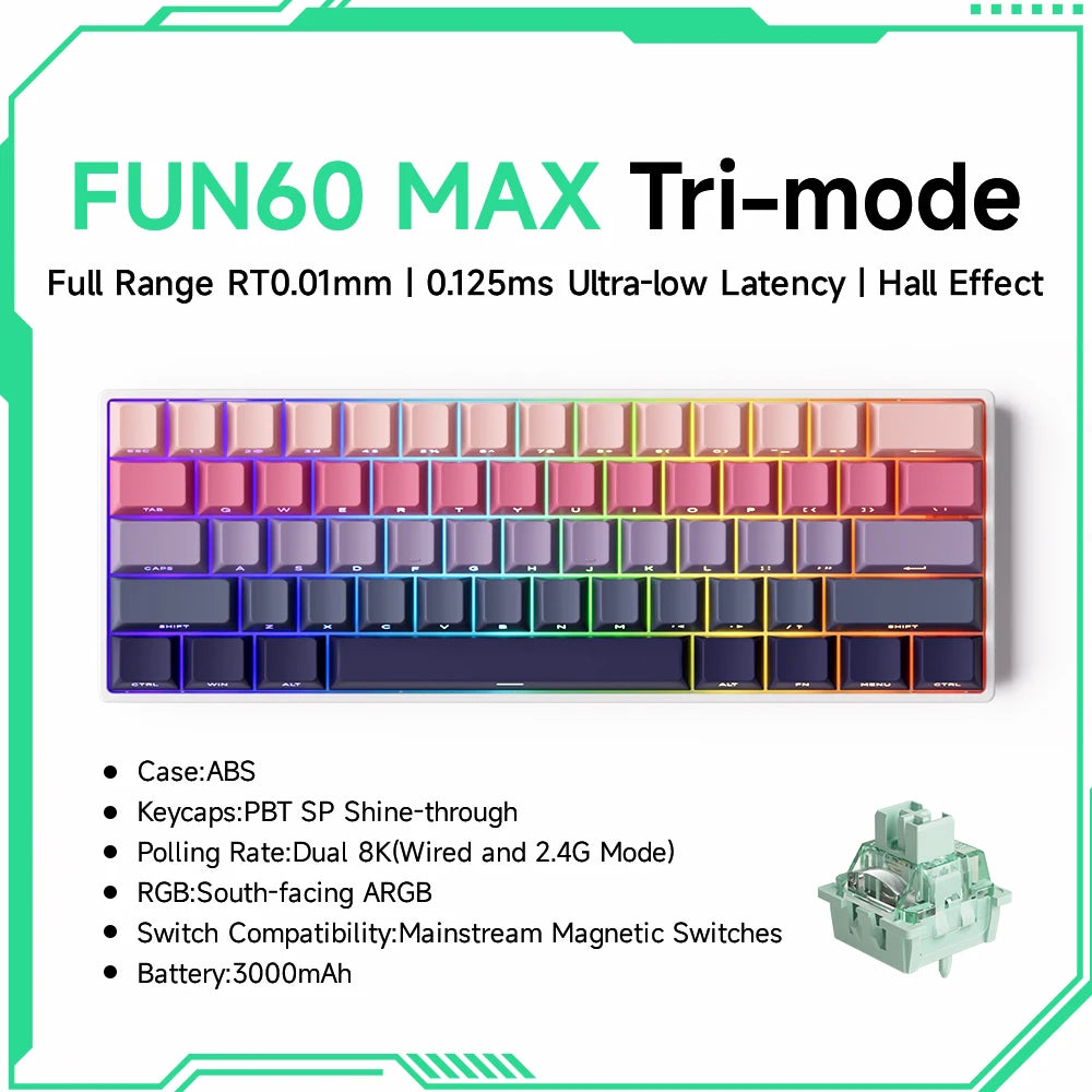 MonsGAkkoeek FUN60 Mechanical Keyboard Magnetic Switch 60% Gaming Keyboards Rapid Trigger 0.01mm 8K ARGB HE/TMR Custom Keyboard