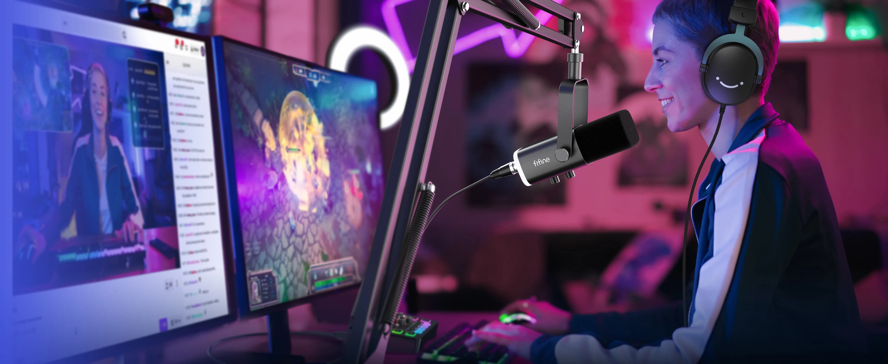 FIFINE Gaming Audio Set Microphone/Mixer/Headset for Streaming Podcasting,Podcast Set for Youtube/OBS/Tiktok/X/VK - AM8/H9/SC3