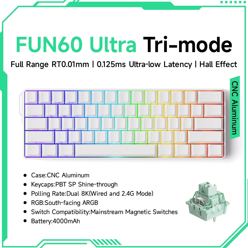 MonsGAkkoeek FUN60 Mechanical Keyboard Magnetic Switch 60% Gaming Keyboards Rapid Trigger 0.01mm 8K ARGB HE/TMR Custom Keyboard