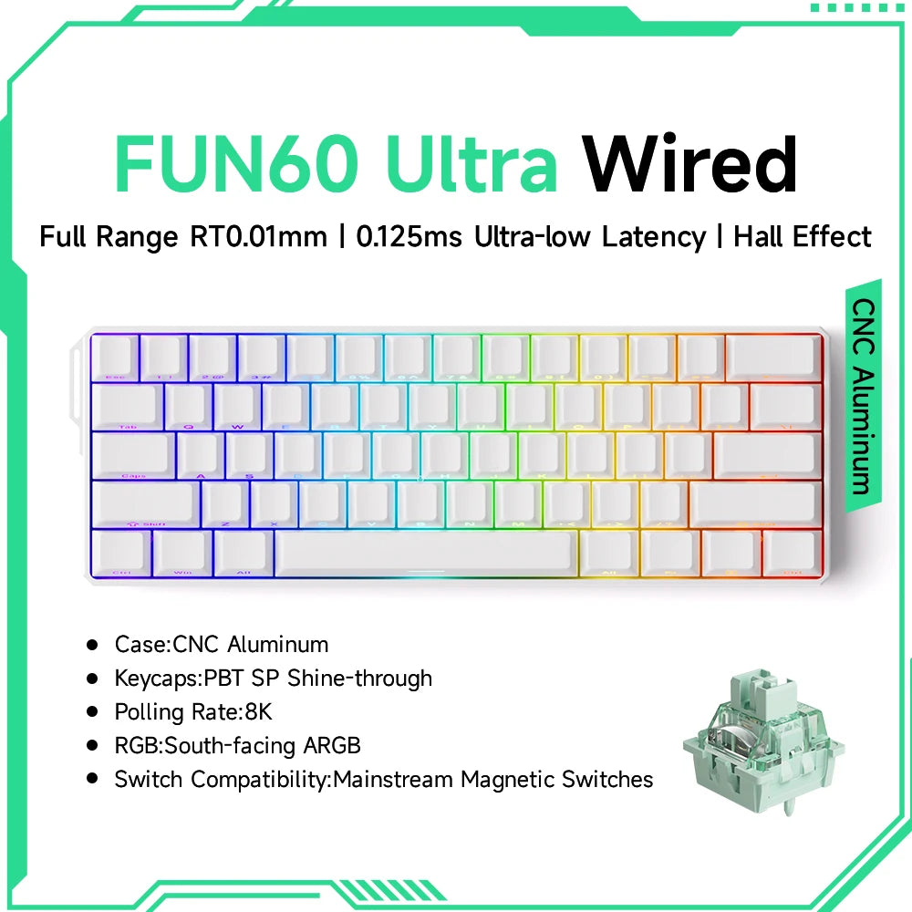 MonsGAkkoeek FUN60 Mechanical Keyboard Magnetic Switch 60% Gaming Keyboards Rapid Trigger 0.01mm 8K ARGB HE/TMR Custom Keyboard