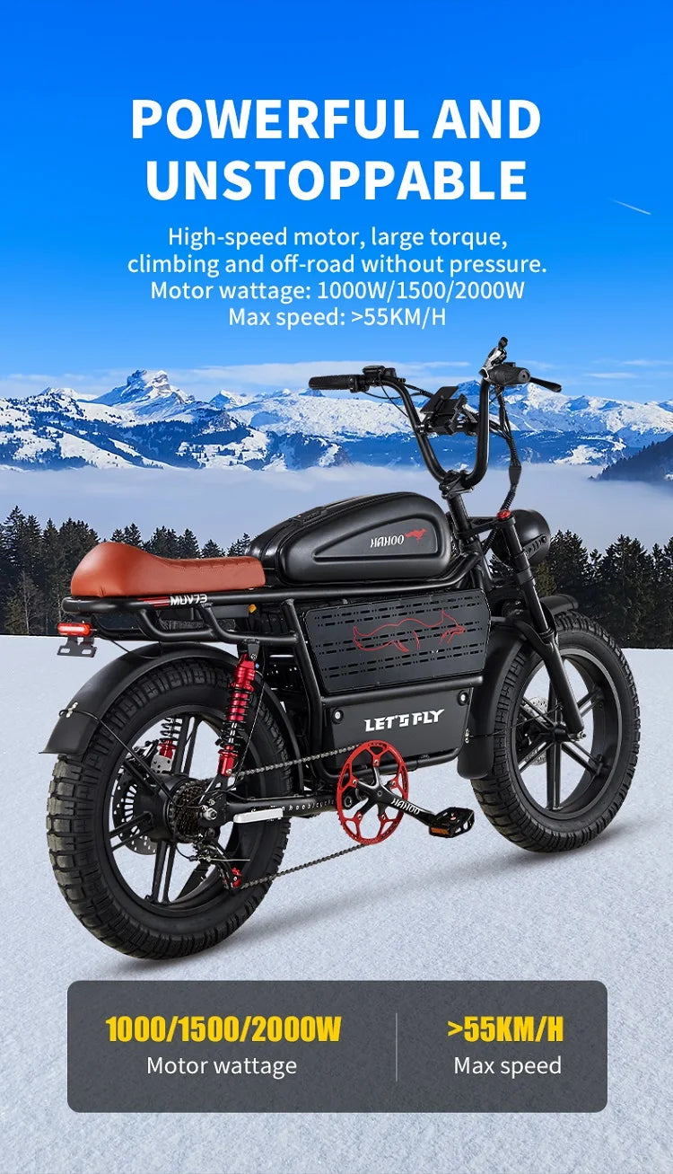 HAHOO H20 20 inches adult electric mountain bike 2000W brushless motor 48V 60Ah ebike dual suspension off road tyre bicycle