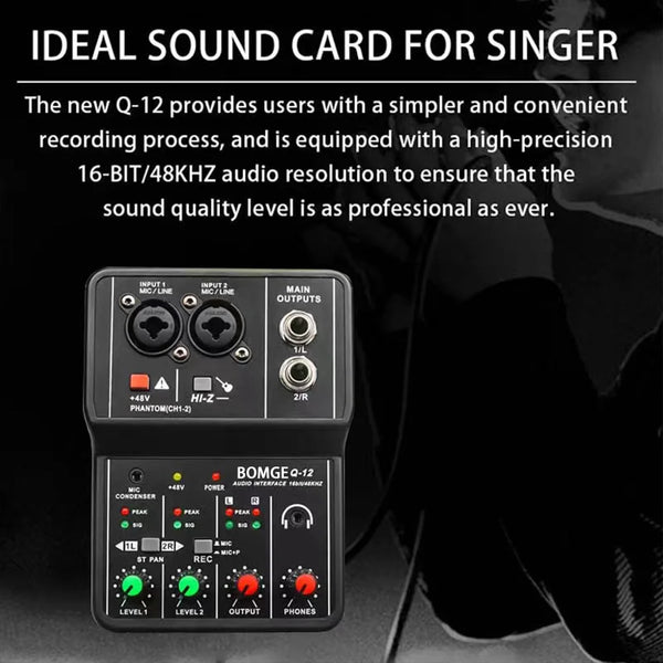 TEYUN Q12 2 Channels Professional portable Audio Interface sound card console mini USB MIXER for Guitar Recording Studio Singing