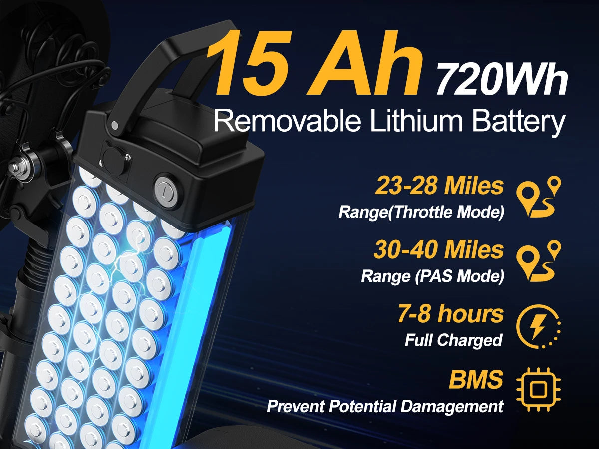 750W Foldable Electric Bike – 48V 15Ah Battery, 14-Inch Tires & LCD Display