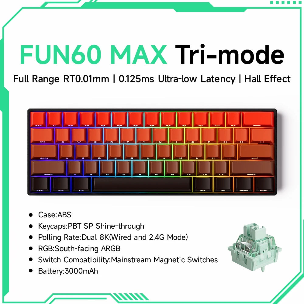 MonsGAkkoeek FUN60 Mechanical Keyboard Magnetic Switch 60% Gaming Keyboards Rapid Trigger 0.01mm 8K ARGB HE/TMR Custom Keyboard