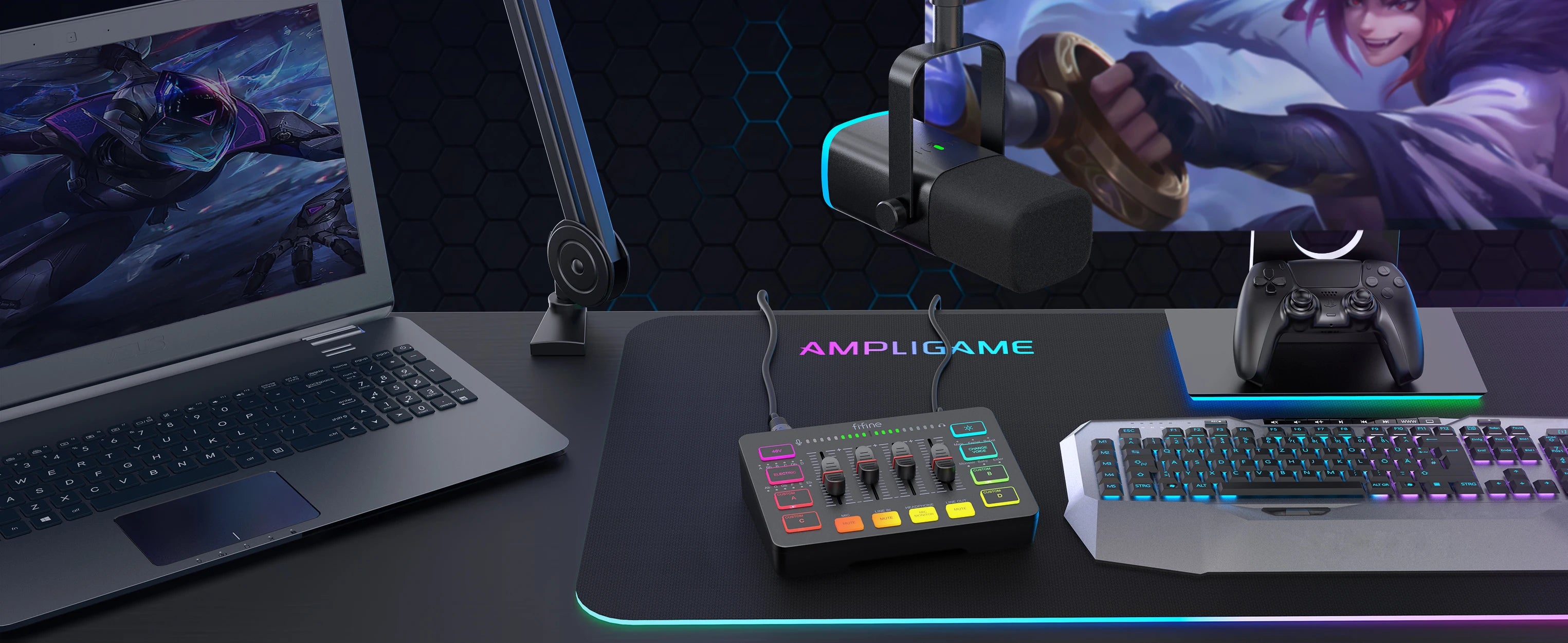 FIFINE Gaming Audio Set Microphone/Mixer/Headset for Streaming Podcasting,Podcast Set for Youtube/OBS/Tiktok/X/VK - AM8/H9/SC3