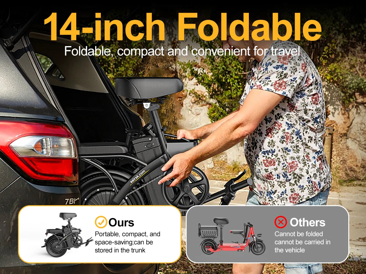 750W Foldable Electric Bike – 48V 15Ah Battery, 14-Inch Tires & LCD Display