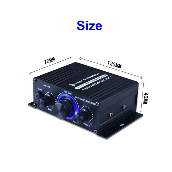 AK170 Mini Digital Power Audio Car Amplifier Blue Light Stereo Audio Amplifier for Home Theater Club Party Music 200Wx2 Power