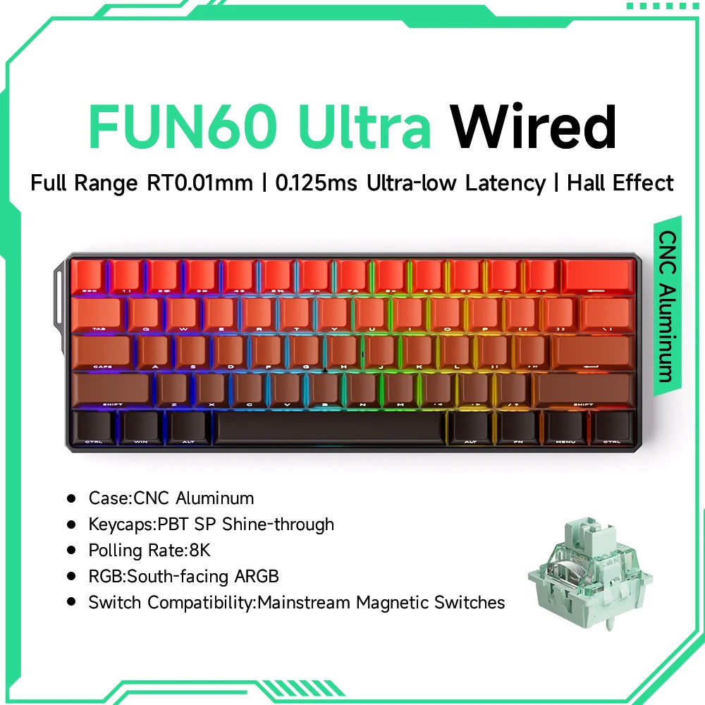 MonsGAkkoeek FUN60 Mechanical Keyboard Magnetic Switch 60% Gaming Keyboards Rapid Trigger 0.01mm 8K ARGB HE/TMR Custom Keyboard