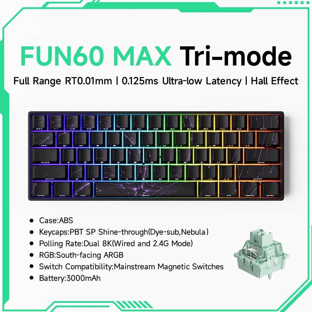 MonsGAkkoeek FUN60 Mechanical Keyboard Magnetic Switch 60% Gaming Keyboards Rapid Trigger 0.01mm 8K ARGB HE/TMR Custom Keyboard