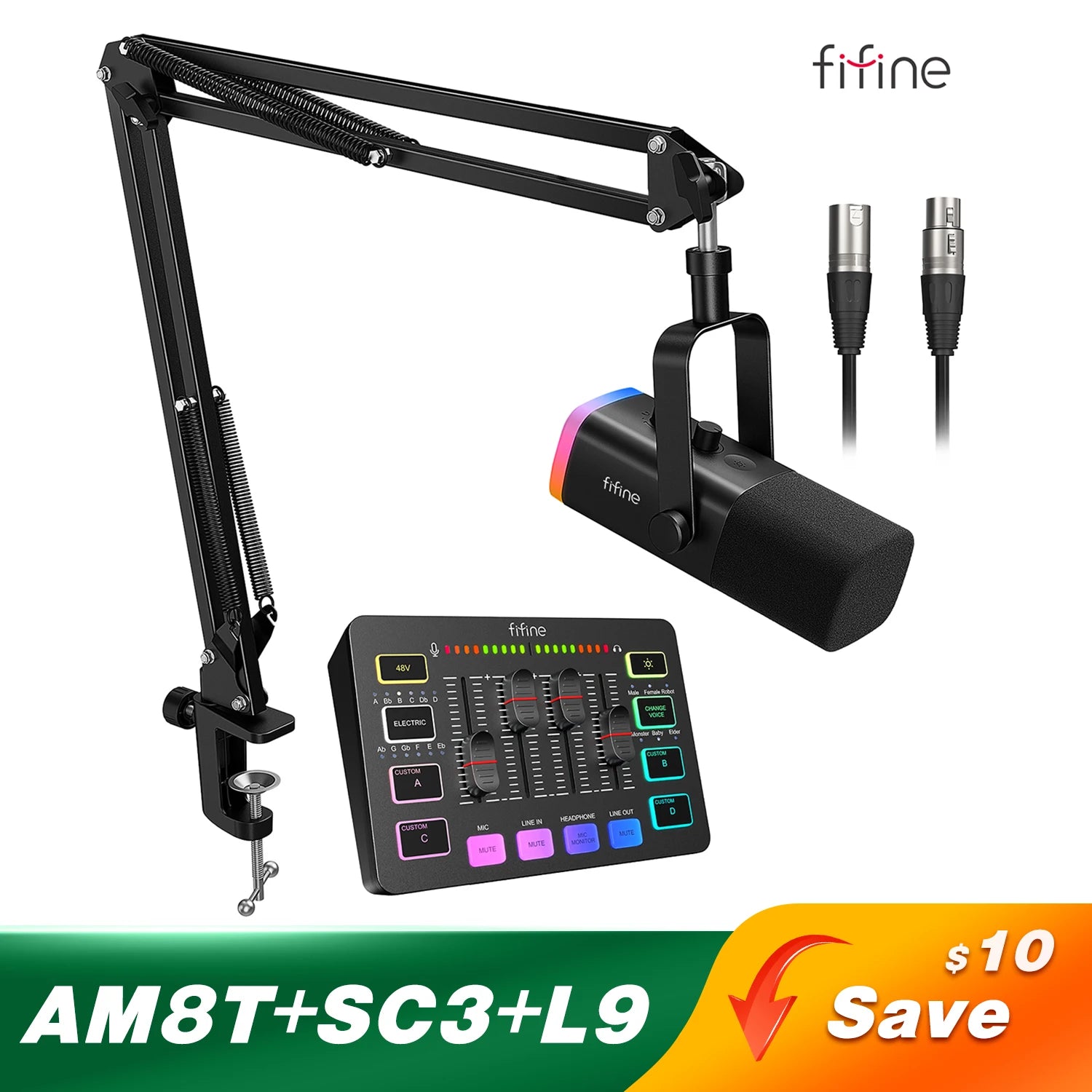 FIFINE Gaming Audio Set Microphone/Mixer/Headset for Streaming Podcasting,Podcast Set for Youtube/OBS/Tiktok/X/VK - AM8/H9/SC3