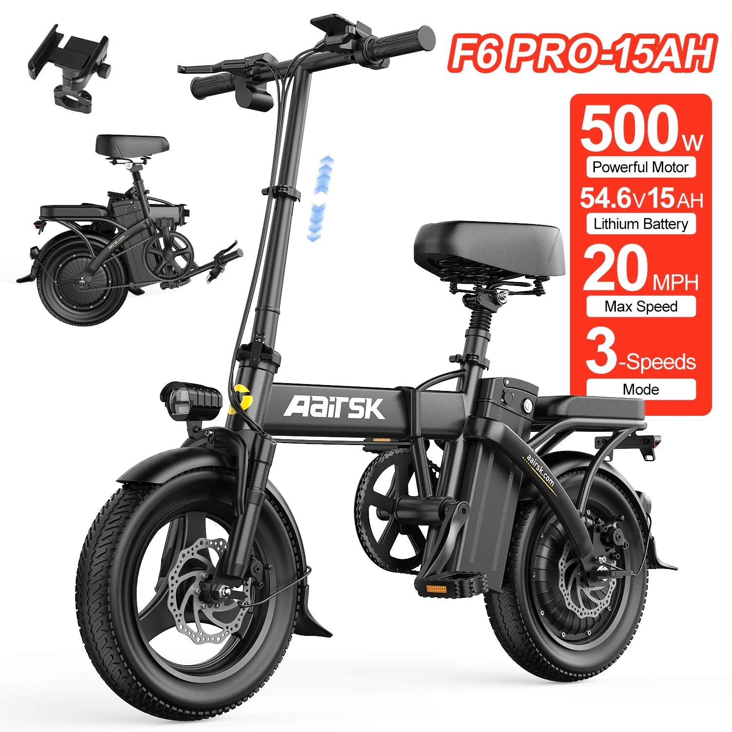750W Foldable Electric Bike – 48V 15Ah Battery, 14-Inch Tires & LCD Display