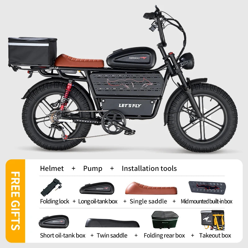 HAHOO H20 20 inches adult electric mountain bike 2000W brushless motor 48V 60Ah ebike dual suspension off road tyre bicycle