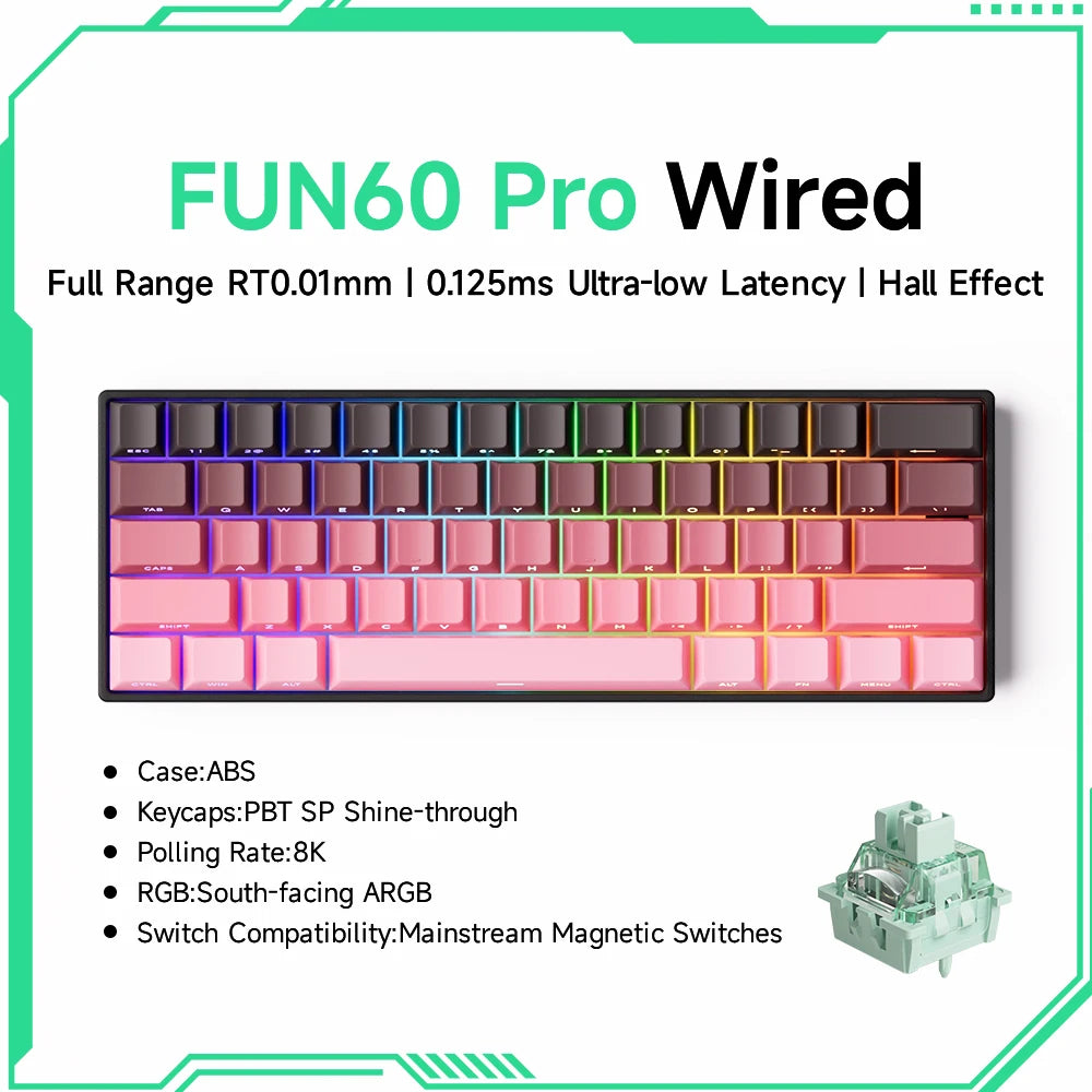 MonsGAkkoeek FUN60 Mechanical Keyboard Magnetic Switch 60% Gaming Keyboards Rapid Trigger 0.01mm 8K ARGB HE/TMR Custom Keyboard