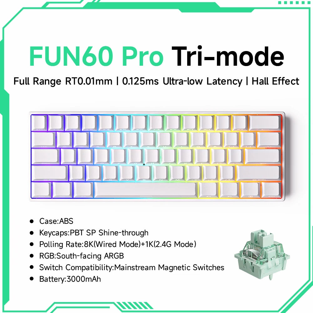MonsGAkkoeek FUN60 Mechanical Keyboard Magnetic Switch 60% Gaming Keyboards Rapid Trigger 0.01mm 8K ARGB HE/TMR Custom Keyboard