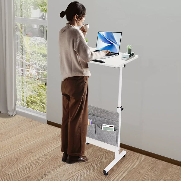 Rolling Laptop Desk Office Computer Table Adjustable Height Stand up Desk with Storage and Wheels