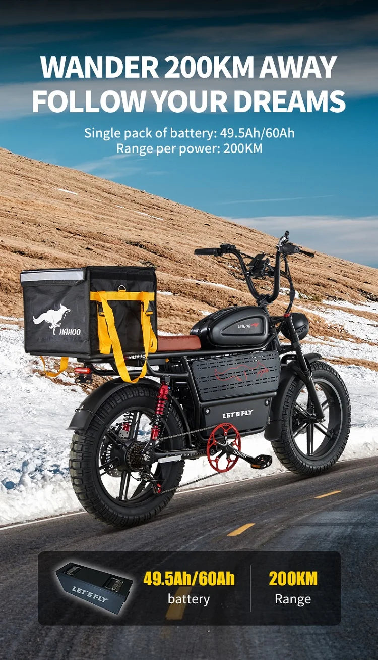 HAHOO H20 20 inches adult electric mountain bike 2000W brushless motor 48V 60Ah ebike dual suspension off road tyre bicycle