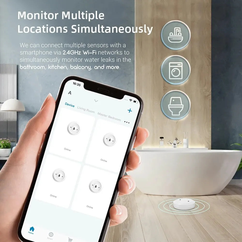 ONENUO Tuya ZigBee WiFi Smart Water Sensor Leak Detector Flood Water Leakage Alarm Smart Life Control Work With Zigbee Gateway