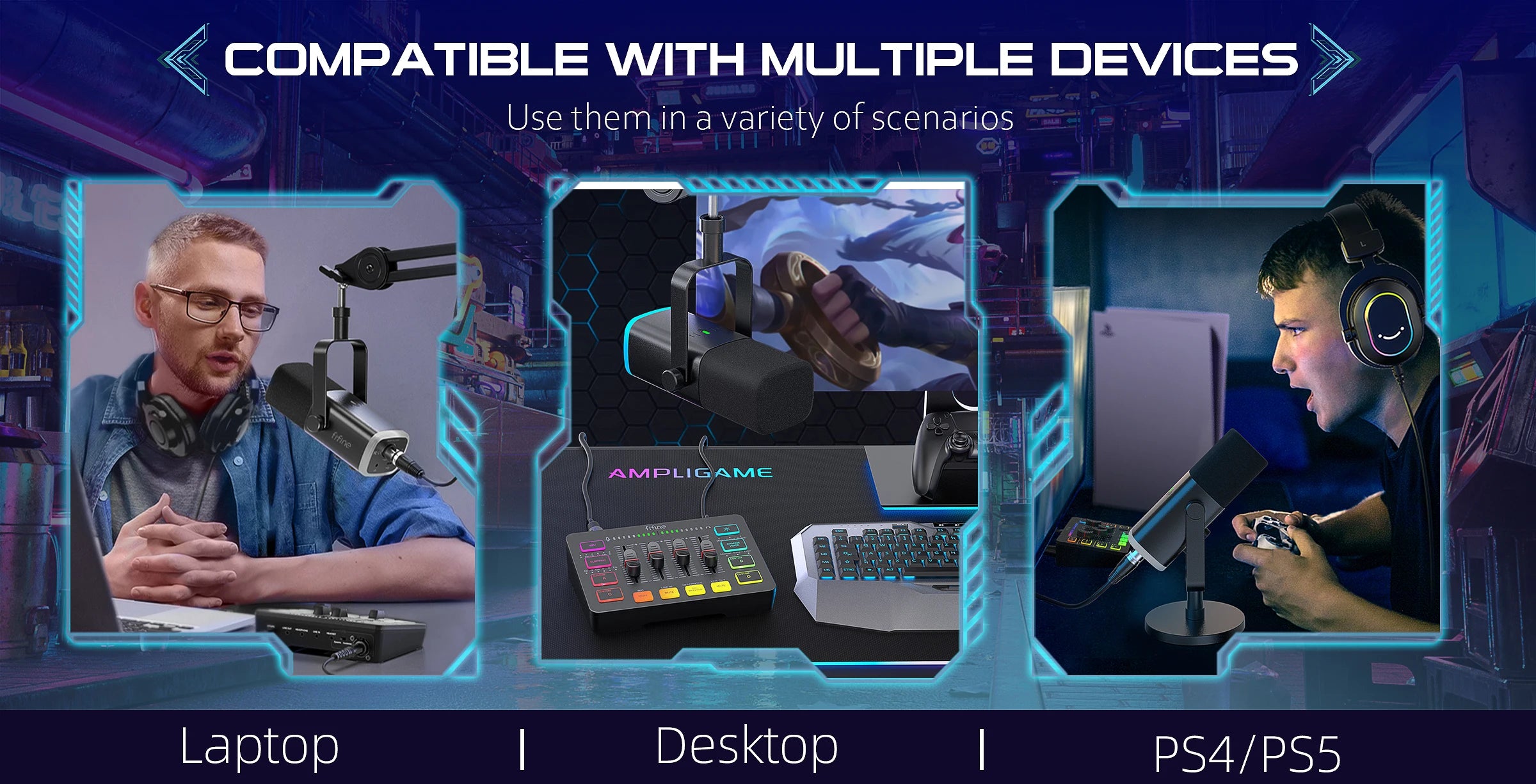 FIFINE Gaming Audio Set Microphone/Mixer/Headset for Streaming Podcasting,Podcast Set for Youtube/OBS/Tiktok/X/VK - AM8/H9/SC3