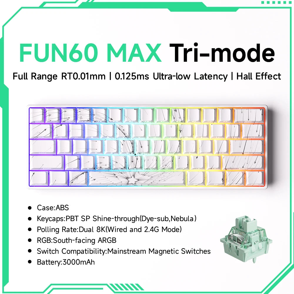MonsGAkkoeek FUN60 Mechanical Keyboard Magnetic Switch 60% Gaming Keyboards Rapid Trigger 0.01mm 8K ARGB HE/TMR Custom Keyboard