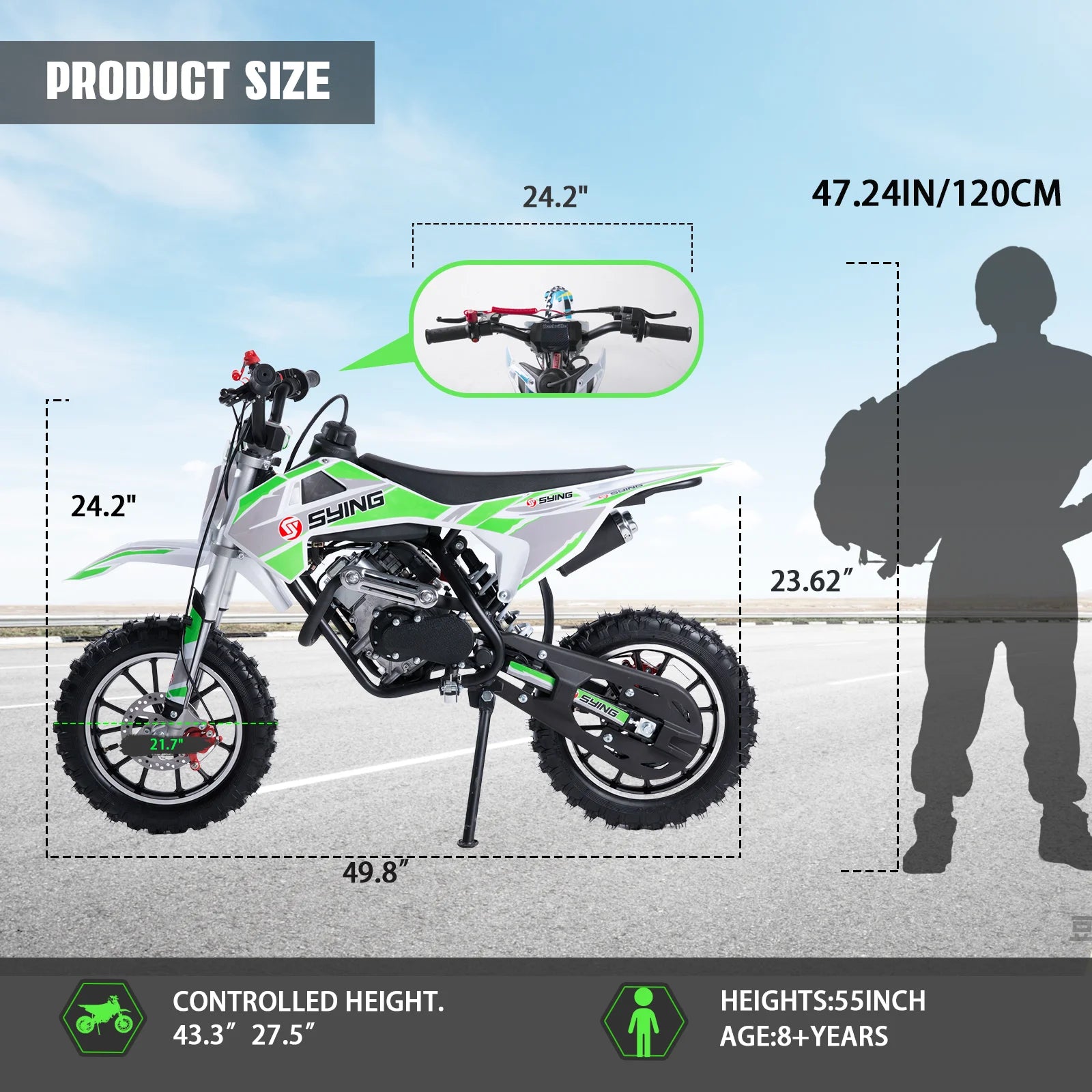 58CC Off-Road Mini Motorcycle for Kids 4-Stroke Pit Bikes Gas Powered Motorcycle Gift for Children Dirt Bike Pull Start