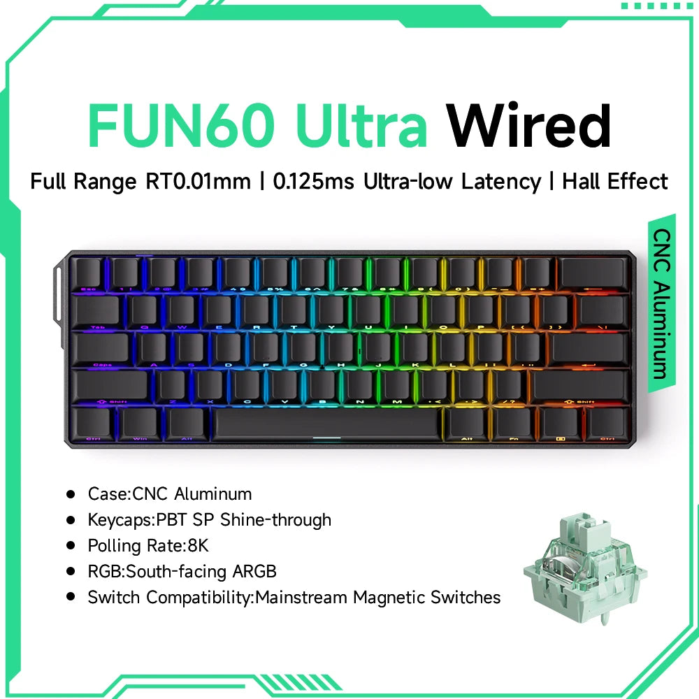 MonsGAkkoeek FUN60 Mechanical Keyboard Magnetic Switch 60% Gaming Keyboards Rapid Trigger 0.01mm 8K ARGB HE/TMR Custom Keyboard