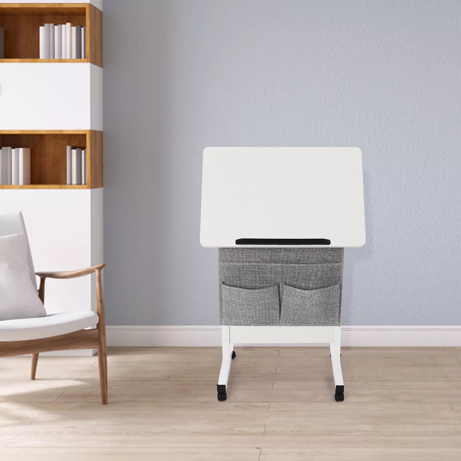 Rolling Laptop Desk Office Computer Table Adjustable Height Stand up Desk with Storage and Wheels