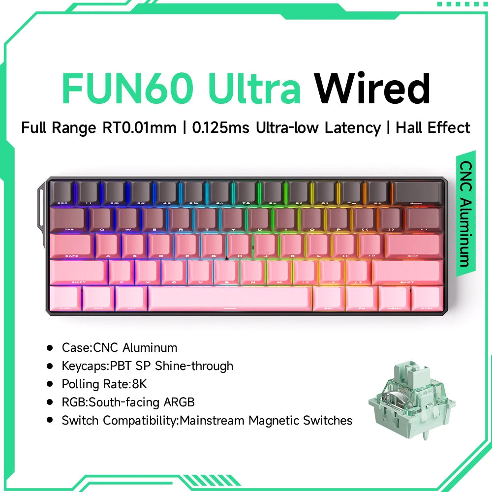 MonsGAkkoeek FUN60 Mechanical Keyboard Magnetic Switch 60% Gaming Keyboards Rapid Trigger 0.01mm 8K ARGB HE/TMR Custom Keyboard
