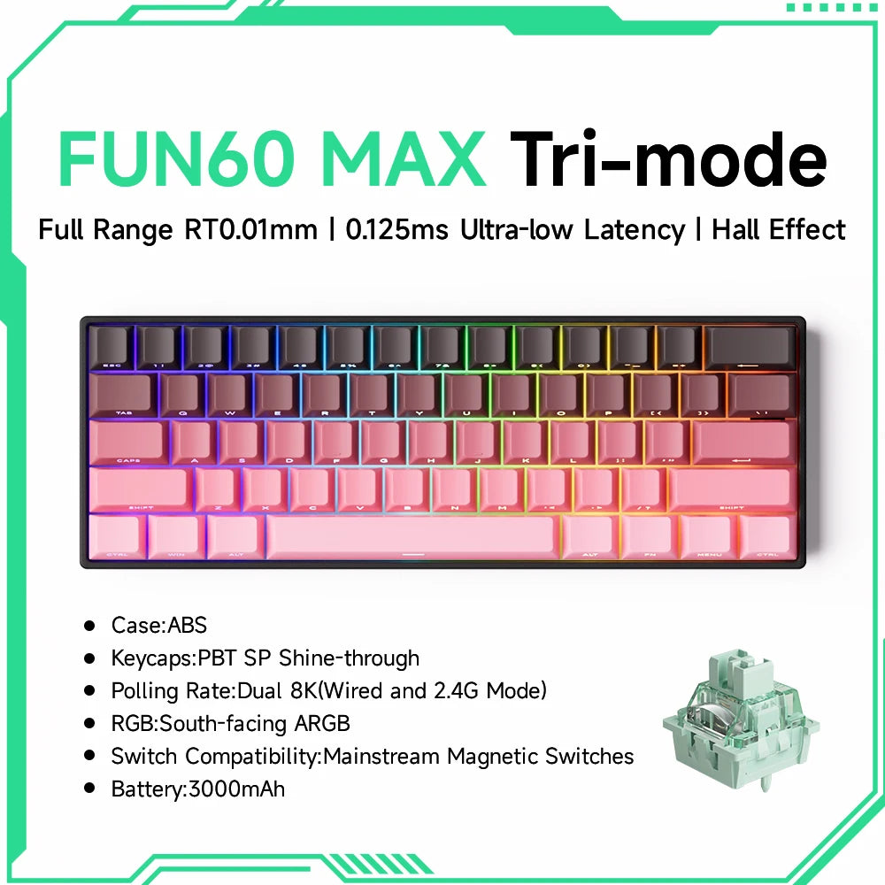 MonsGAkkoeek FUN60 Mechanical Keyboard Magnetic Switch 60% Gaming Keyboards Rapid Trigger 0.01mm 8K ARGB HE/TMR Custom Keyboard