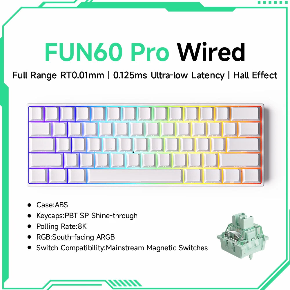 MonsGAkkoeek FUN60 Mechanical Keyboard Magnetic Switch 60% Gaming Keyboards Rapid Trigger 0.01mm 8K ARGB HE/TMR Custom Keyboard