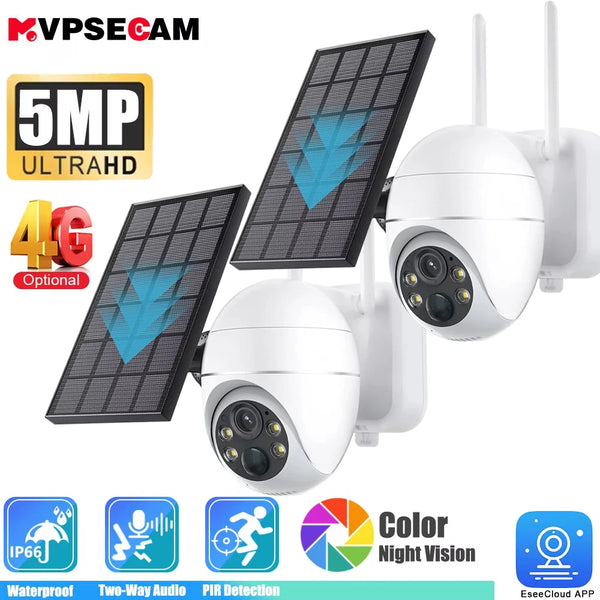 Overscam Camera 4G SIM Card 5MP Solar Panel Outdoor Monitoring CCTV PTZ Camera Smart Home Two-Way Intrusion Alarm Long Standby