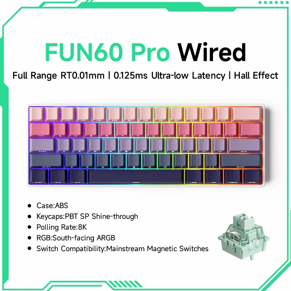 MonsGAkkoeek FUN60 Mechanical Keyboard Magnetic Switch 60% Gaming Keyboards Rapid Trigger 0.01mm 8K ARGB HE/TMR Custom Keyboard