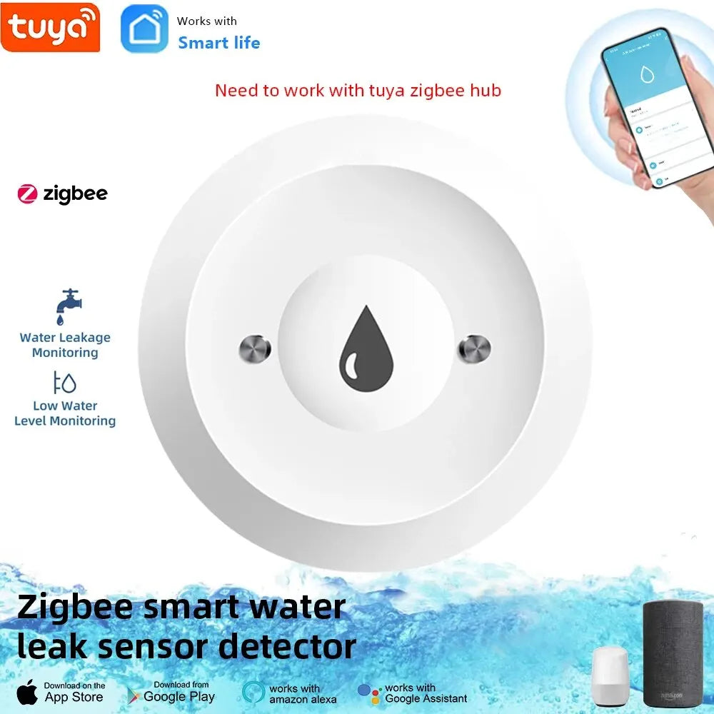 ONENUO Tuya ZigBee WiFi Smart Water Sensor Leak Detector Flood Water Leakage Alarm Smart Life Control Work With Zigbee Gateway