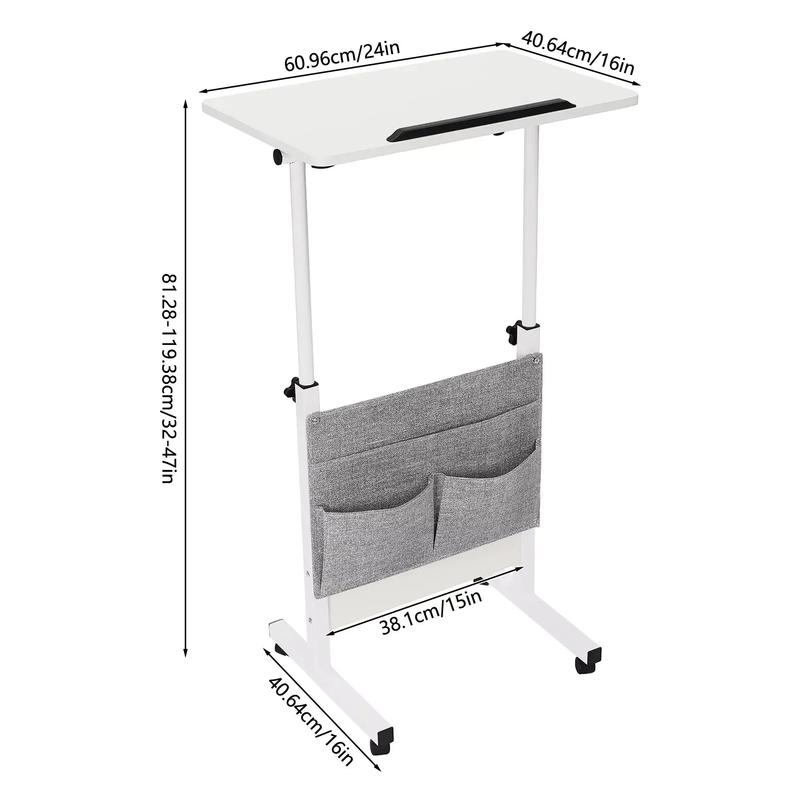 Rolling Laptop Desk Office Computer Table Adjustable Height Stand up Desk with Storage and Wheels