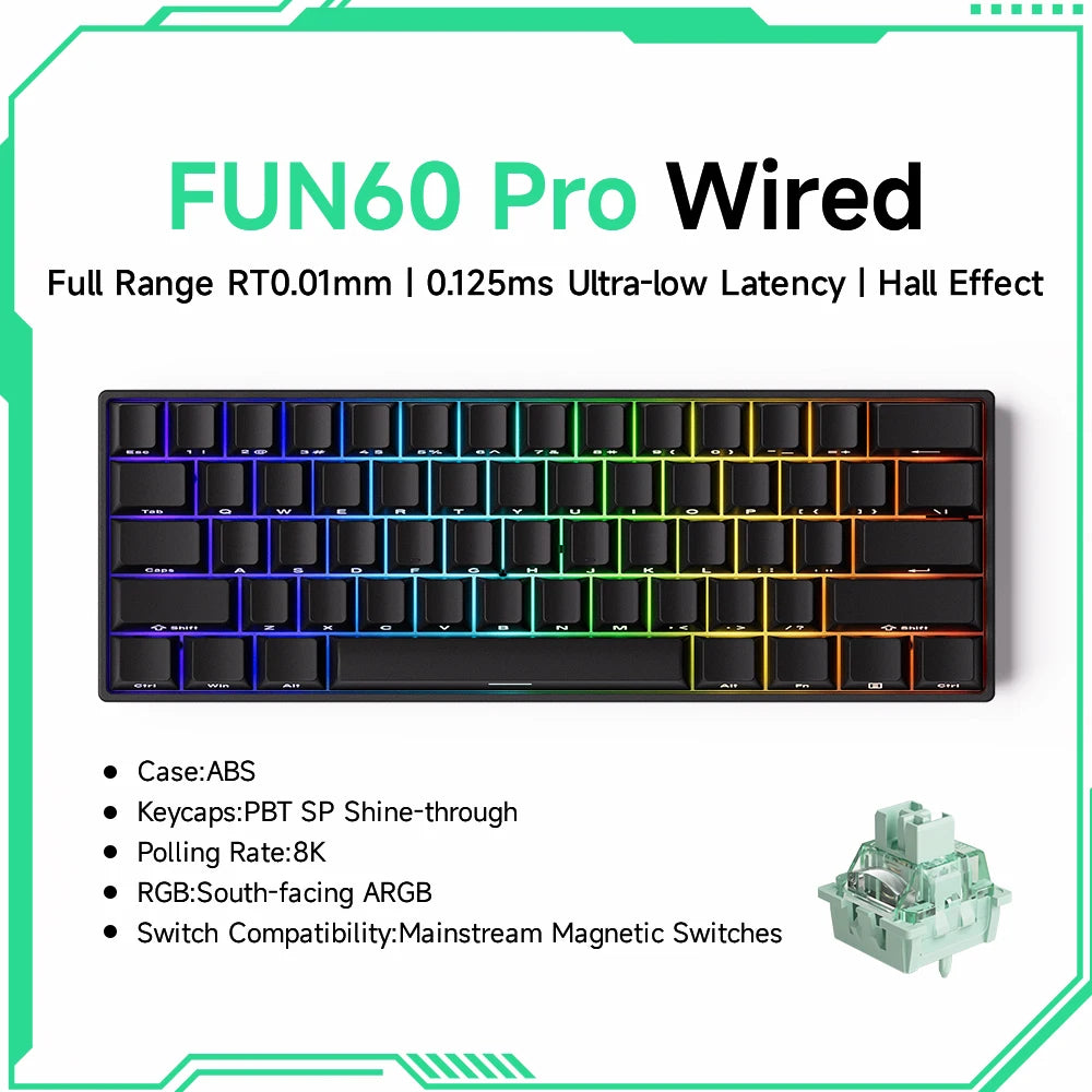 MonsGAkkoeek FUN60 Mechanical Keyboard Magnetic Switch 60% Gaming Keyboards Rapid Trigger 0.01mm 8K ARGB HE/TMR Custom Keyboard