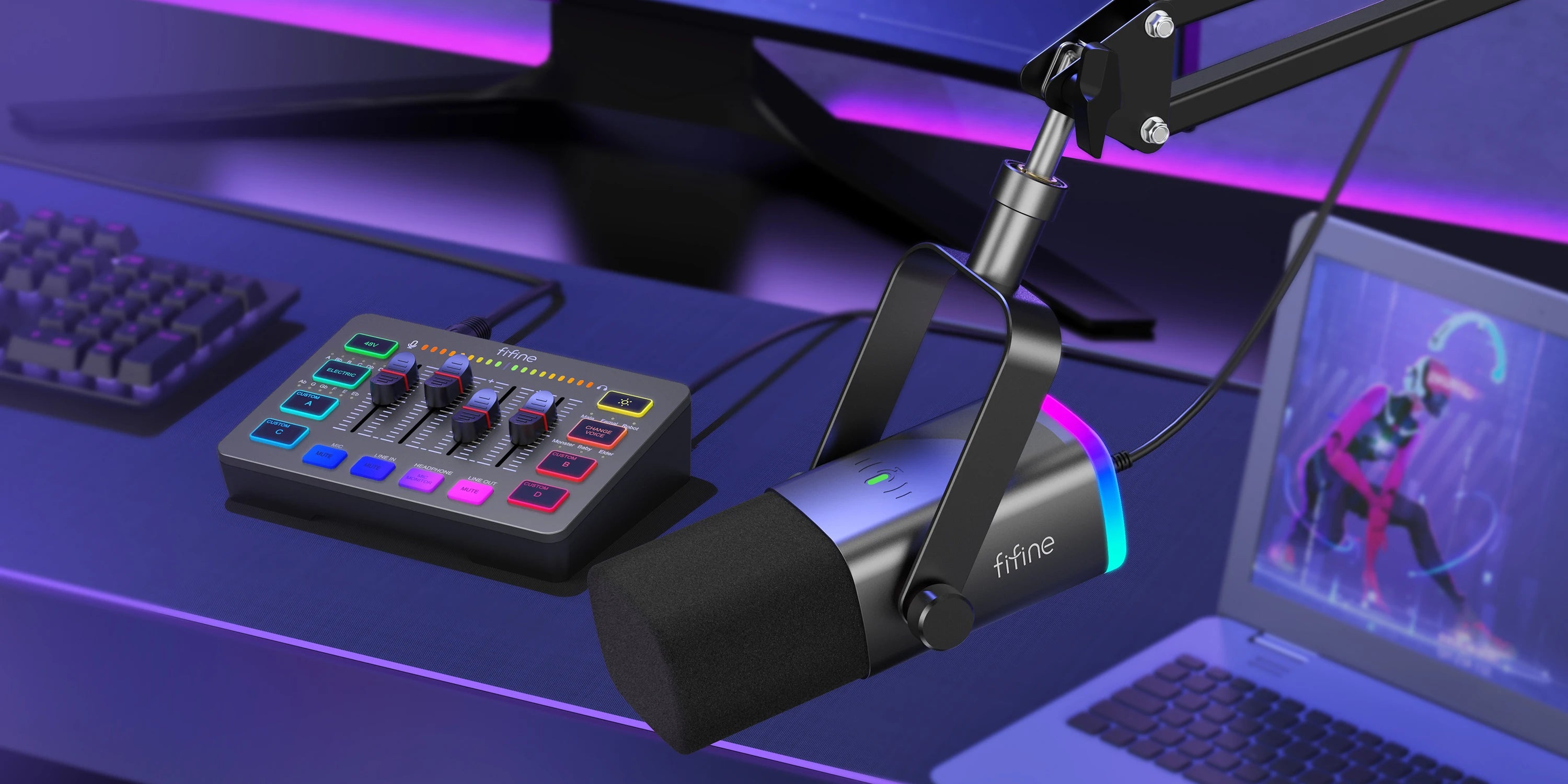 FIFINE Gaming Audio Set Microphone/Mixer/Headset for Streaming Podcasting,Podcast Set for Youtube/OBS/Tiktok/X/VK - AM8/H9/SC3