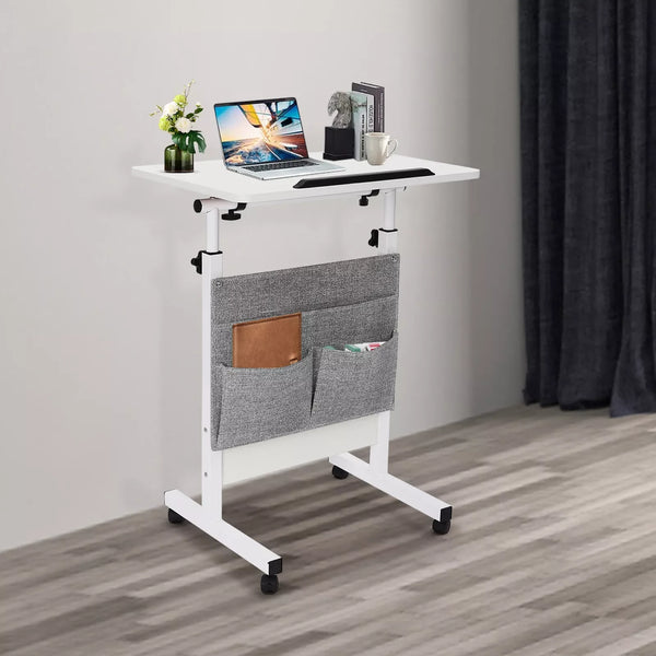 Rolling Laptop Desk Office Computer Table Adjustable Height Stand up Desk with Storage and Wheels