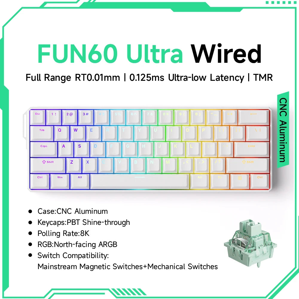 MonsGAkkoeek FUN60 Mechanical Keyboard Magnetic Switch 60% Gaming Keyboards Rapid Trigger 0.01mm 8K ARGB HE/TMR Custom Keyboard